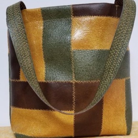 Handmade Brown, Green & Yellow Patchwork Tote Bag - Picture 2 of 5